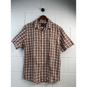 Pendleton Button Up Short Sleeve Shirt‎ Men's Large Orange Red Gray Plaid Cotton